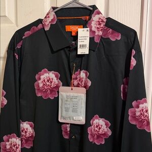 TALLIA Black Shirt with Pink Floral Motif